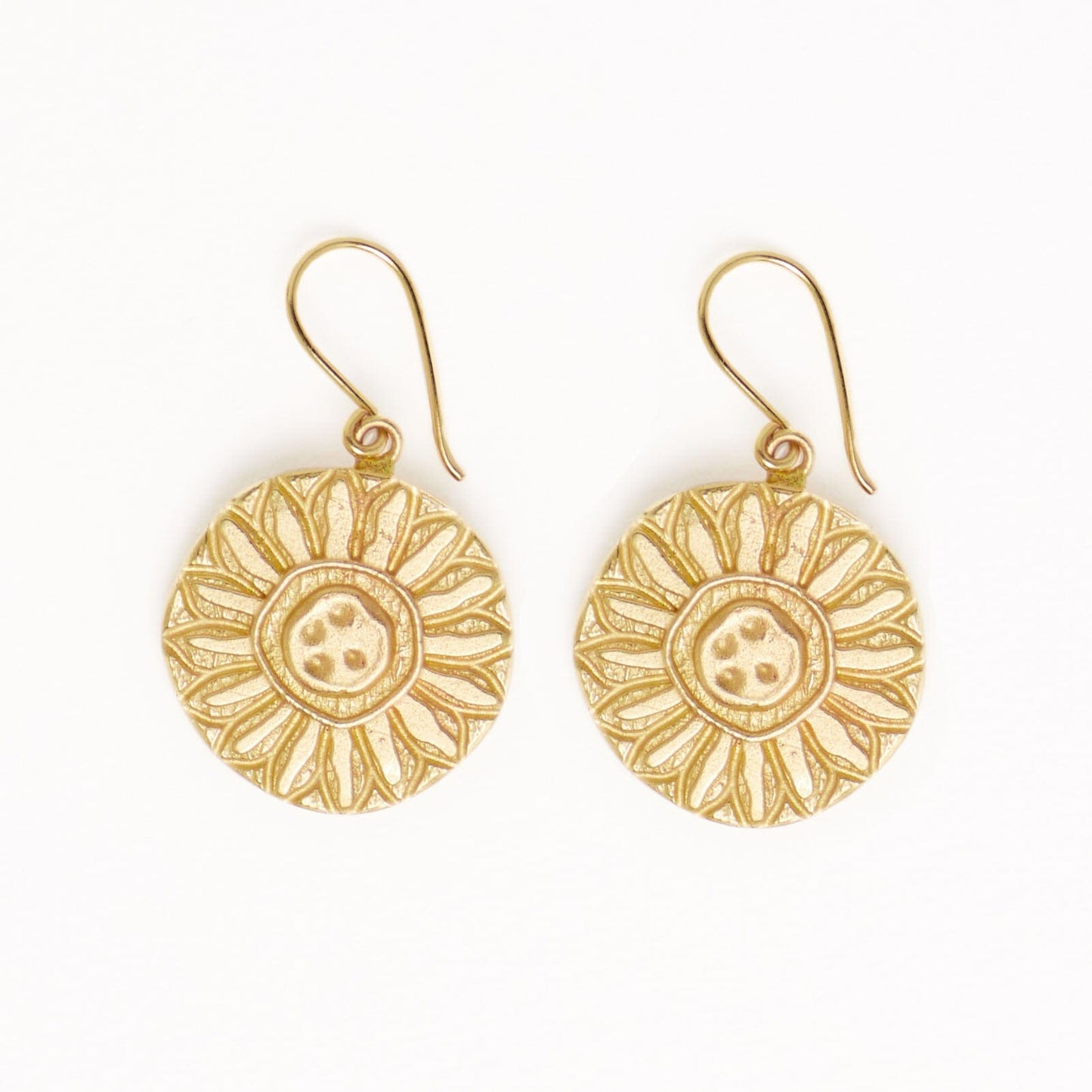 Mara Round Sunflower Dangle Earrings Brass Dangle