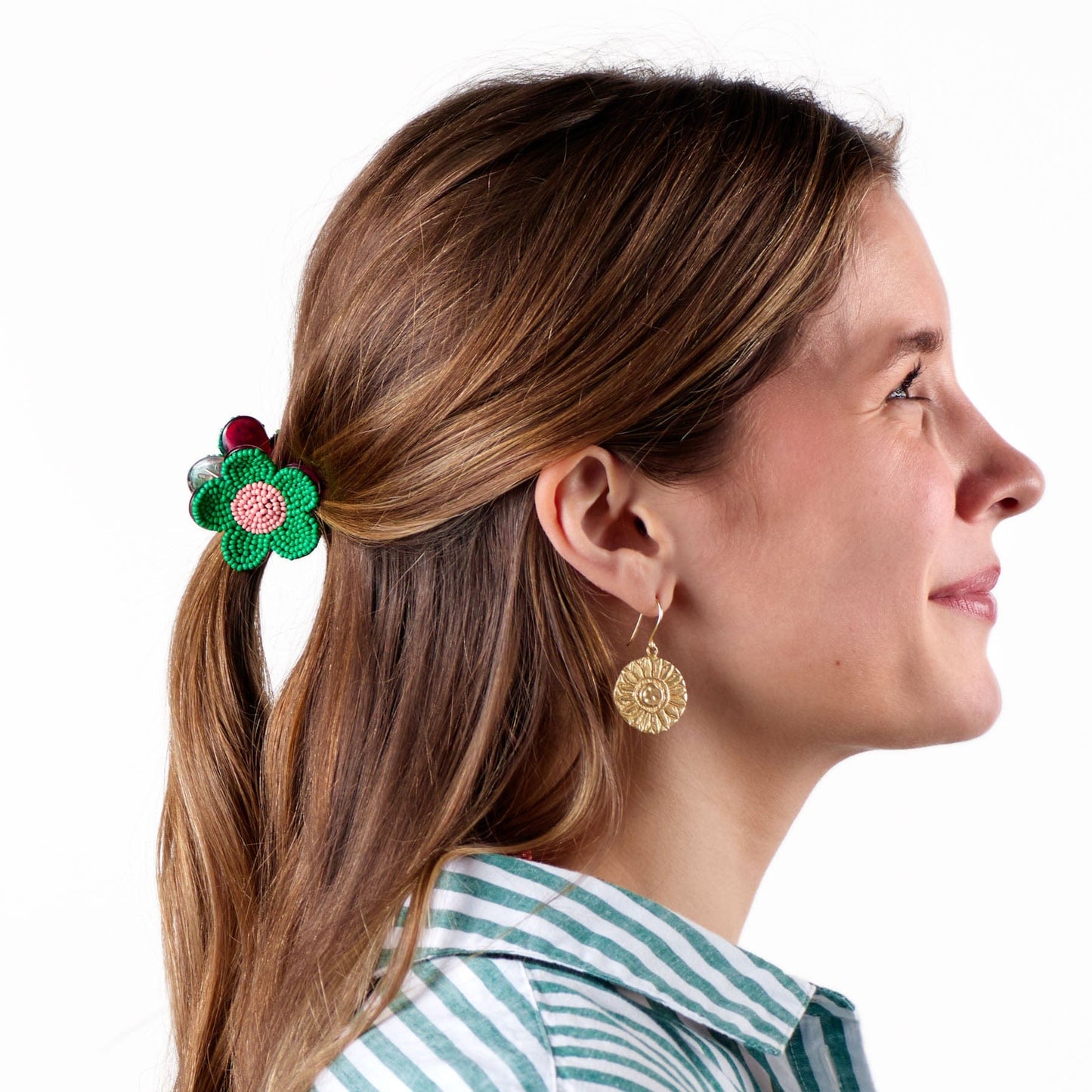 Mara Round Sunflower Dangle Earrings Brass Dangle