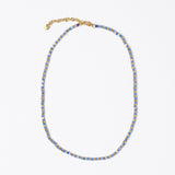 Maren Crystal Necklace With Alternating Brass Beads Blue + Gold Single Strand