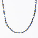 Maren Crystal Necklace With Alternating Brass Beads Blue + Gold Single Strand