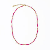 Maren Crystal Necklace With Alternating Brass Beads Hot Pink + Gold Single Strand