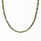 Maren Crystal Necklace With Alternating Brass Beads Kelly Green + Gold Single Strand