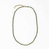 Maren Crystal Necklace With Alternating Brass Beads Kelly Green + Gold Single Strand