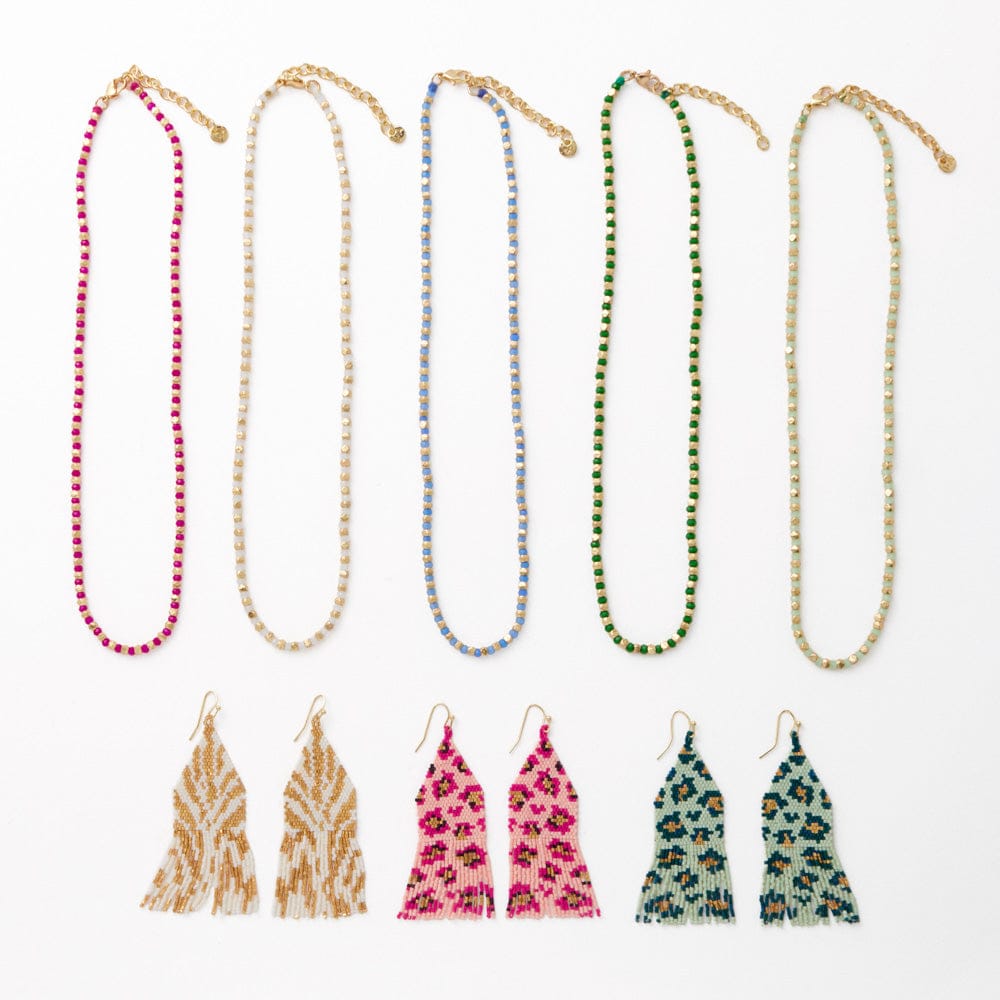 Maren Crystal Necklace With Alternating Brass Beads White + Gold Single Strand