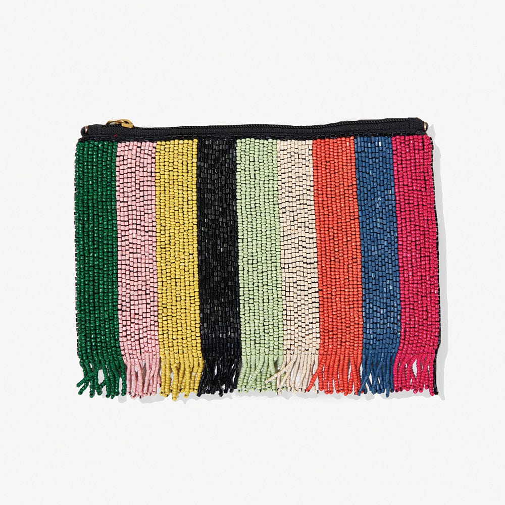 Margaret Striped With Fringe Luxe Beaded Clutch Multicolor