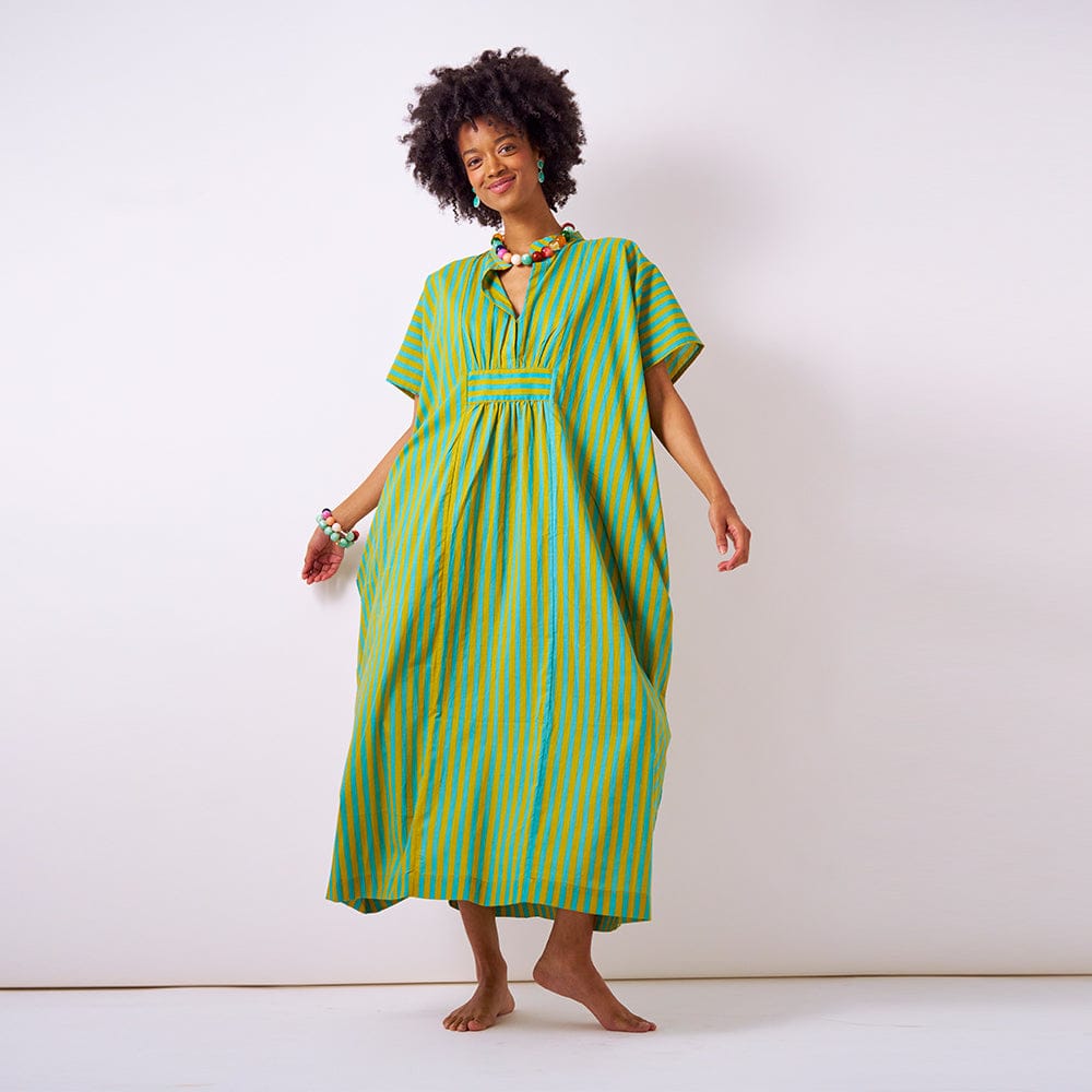 Margot Stripe Kaftan Aqua + Chartreuse Kaftan