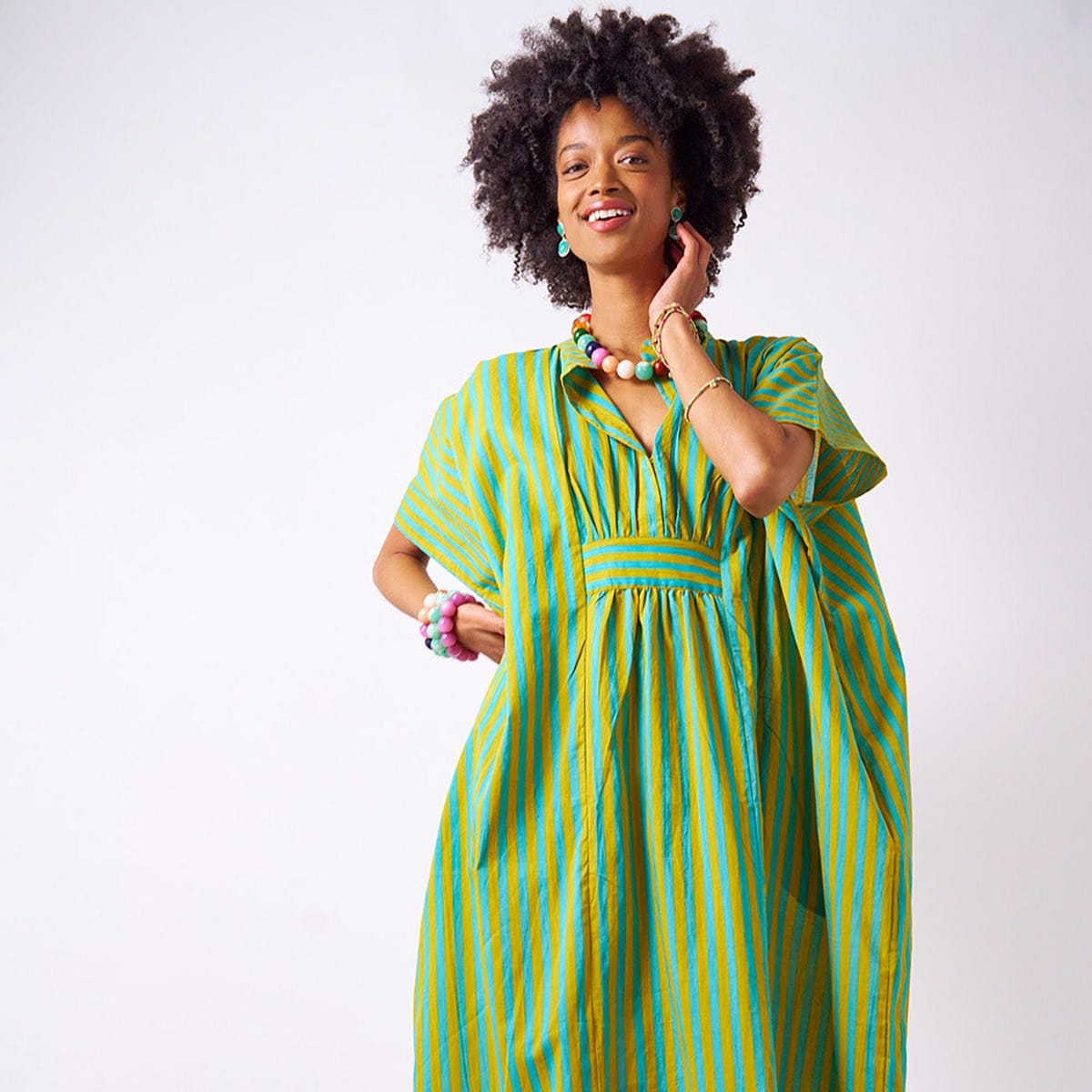 Margot Stripe Kaftan Aqua + Chartreuse Apparel