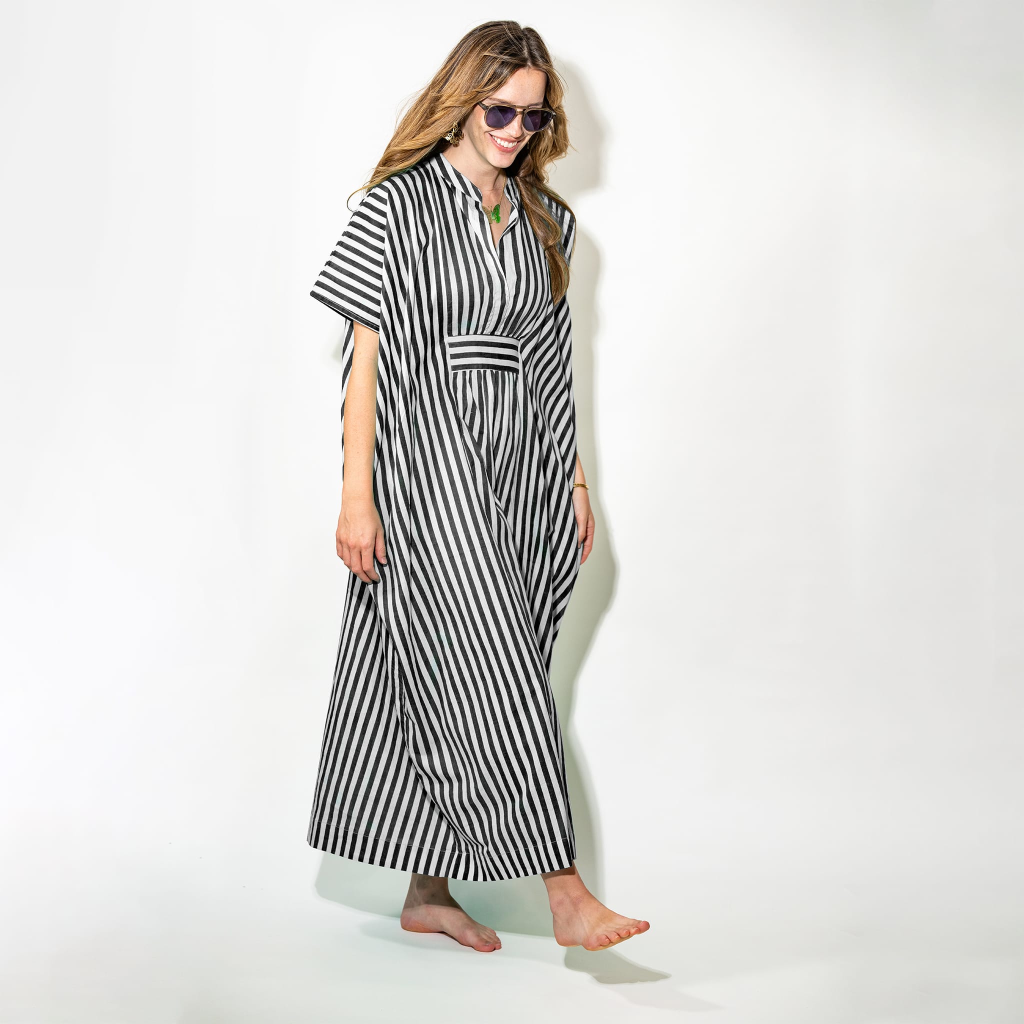 Margot Stripe Kaftan Black + White