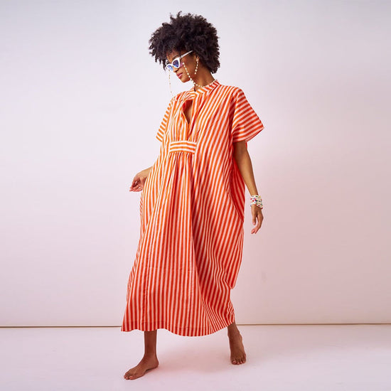 strapless open back dress Red with Pink Stripe Puff Sleeve Maxi Dress Scamp & Dude