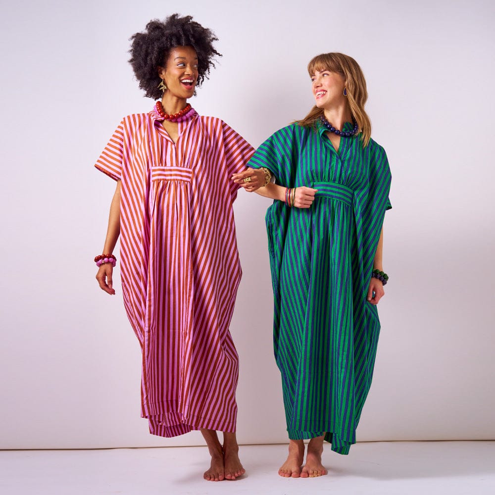 Margot Stripe Kaftan Navy + Kelly Green Kaftan