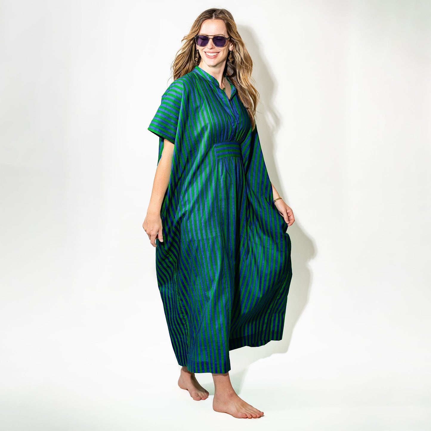 Margot Stripe Kaftan Navy + Kelly Green Apparel