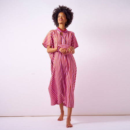 Margot Stripe Kaftan Rust + Lilac – INK+ALLOY LLC