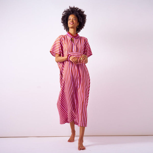 Margot Stripe Kaftan Rust + Lilac – INK+ALLOY LLC