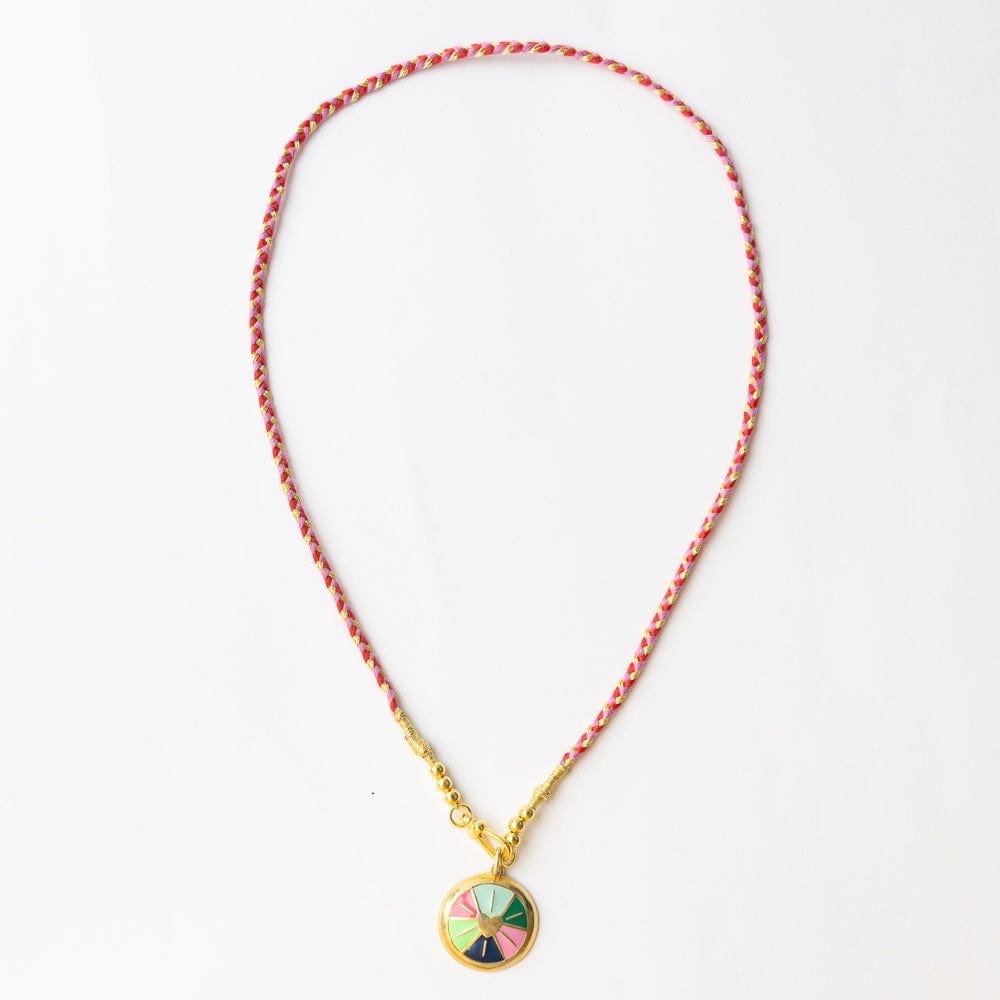 Maria Braided Necklace With Enamel Pendant Amore Red Pendant