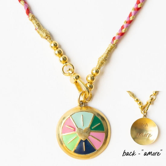 Maria Braided Necklace With Enamel Pendant Amore Red Pendant