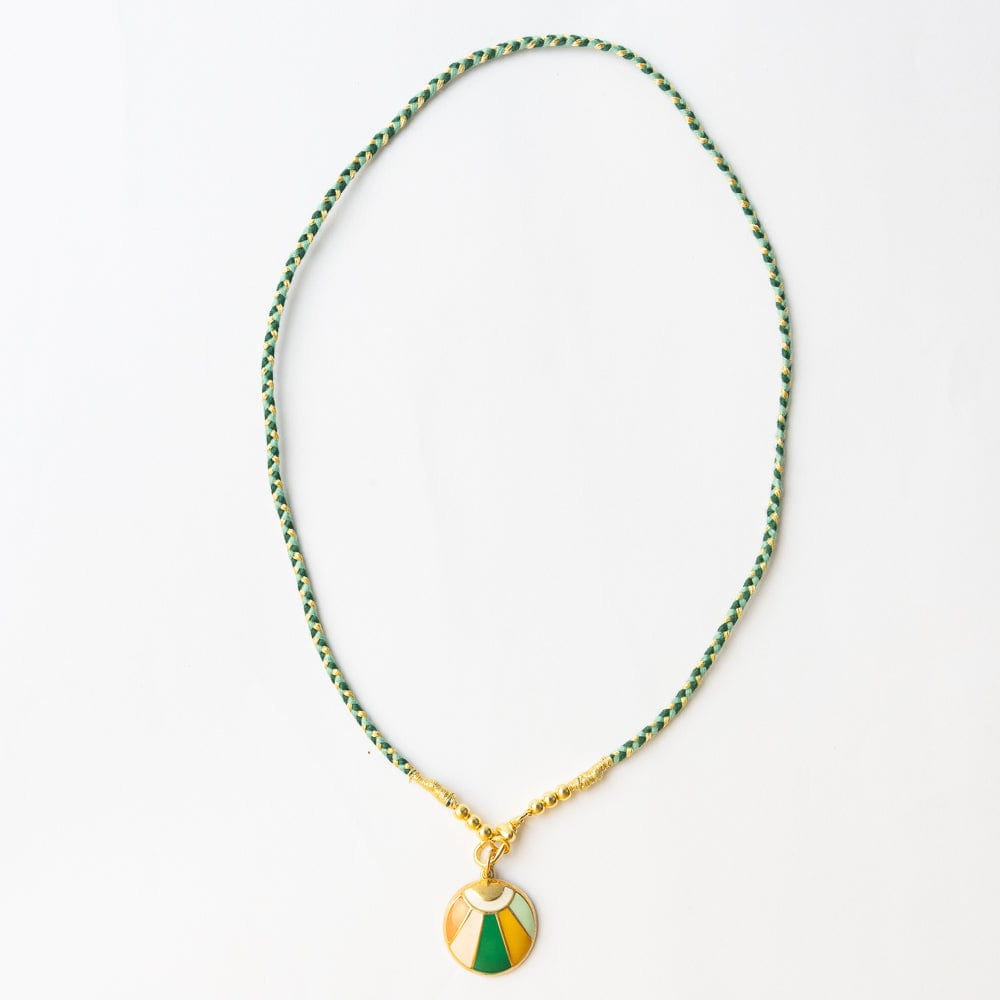 Maria Braided Necklace With Enamel Pendant Shine Bright Green Pendant