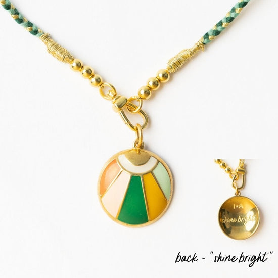 Maria Braided Necklace With Enamel Pendant Shine Bright Green Pendant