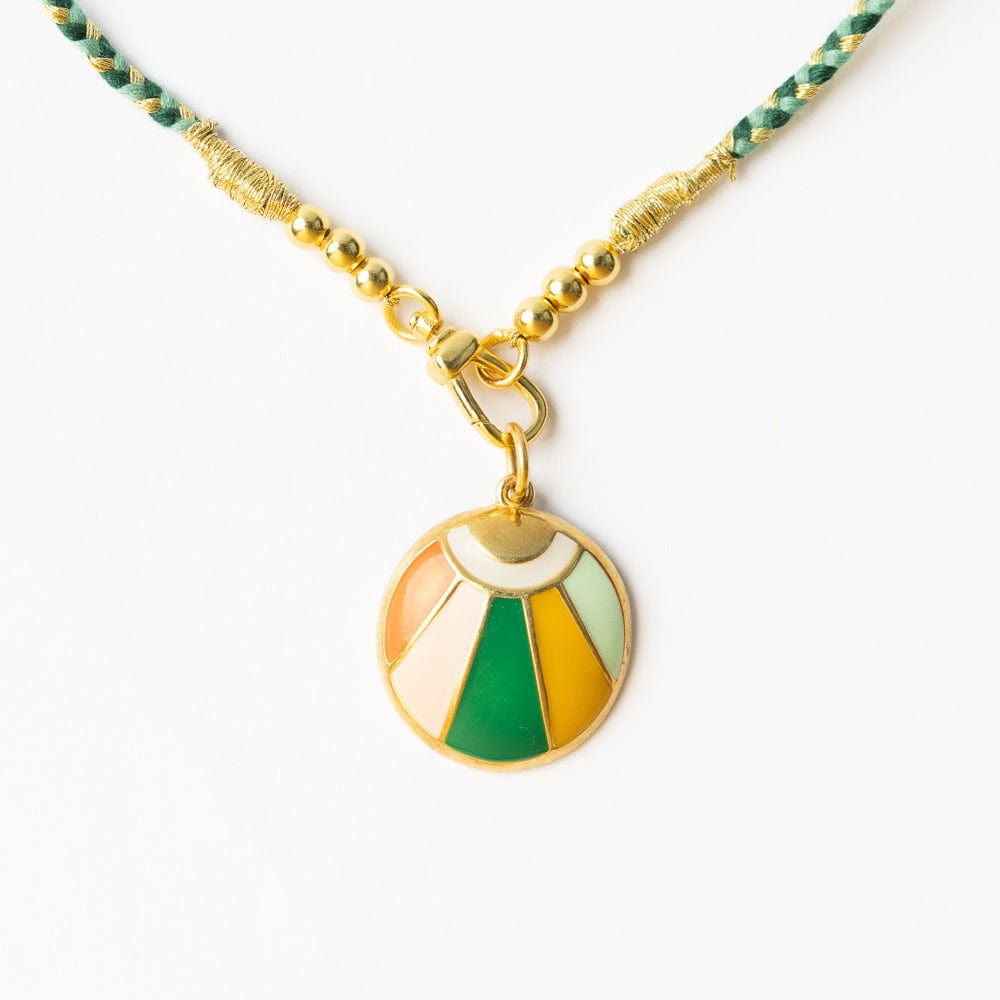 Maria Braided Necklace With Enamel Pendant Shine Bright Green Pendant