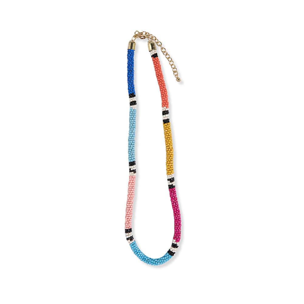 Maria Color Block and Stripe Beaded Necklace Rainbow Necklace