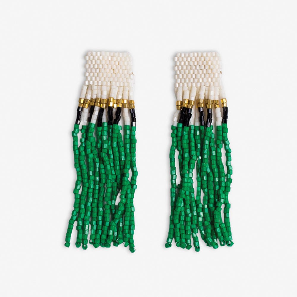 Marilyn Colorblock With Center Vertical Black Stripes Fringe Earrings Kelly Green