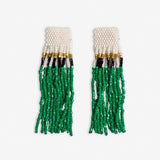 Marilyn Colorblock With Center Vertical Black Stripes Fringe Earrings Kelly Green