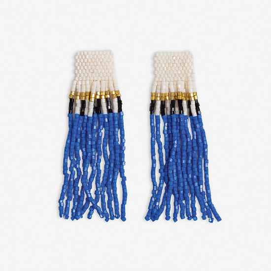 Marilyn Colorblock With Center Vertical Black Stripes Fringe Earrings Royal Blue