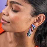 Marilyn Diagonal Stripes Beaded Fringe Earrings Rio