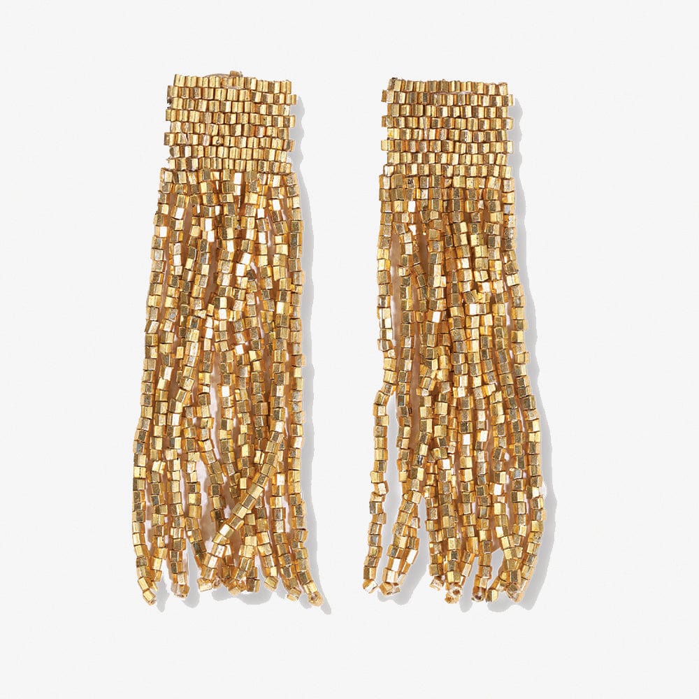 Marilyn Solid Beaded Fringe Earring Gold SHORT FRINGE