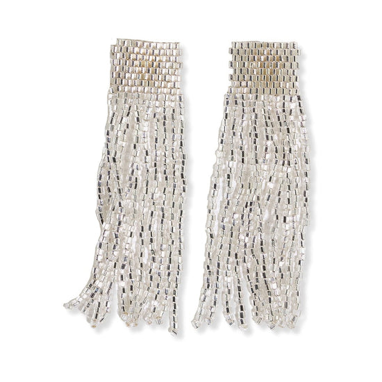Load image into Gallery viewer, Marilyn Solid Beaded Fringe Earring Silver SHORT FRINGE
