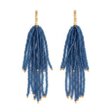 Marissa Brass + Bead Fringe Earrings Blue Fringe