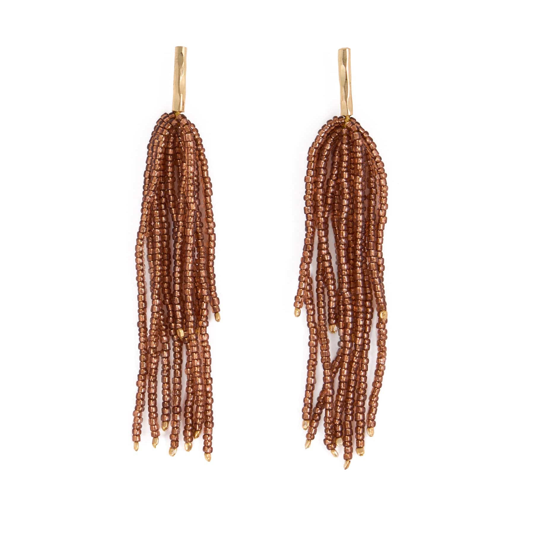 Marissa Brass + Bead Fringe Earrings Bronze Fringe