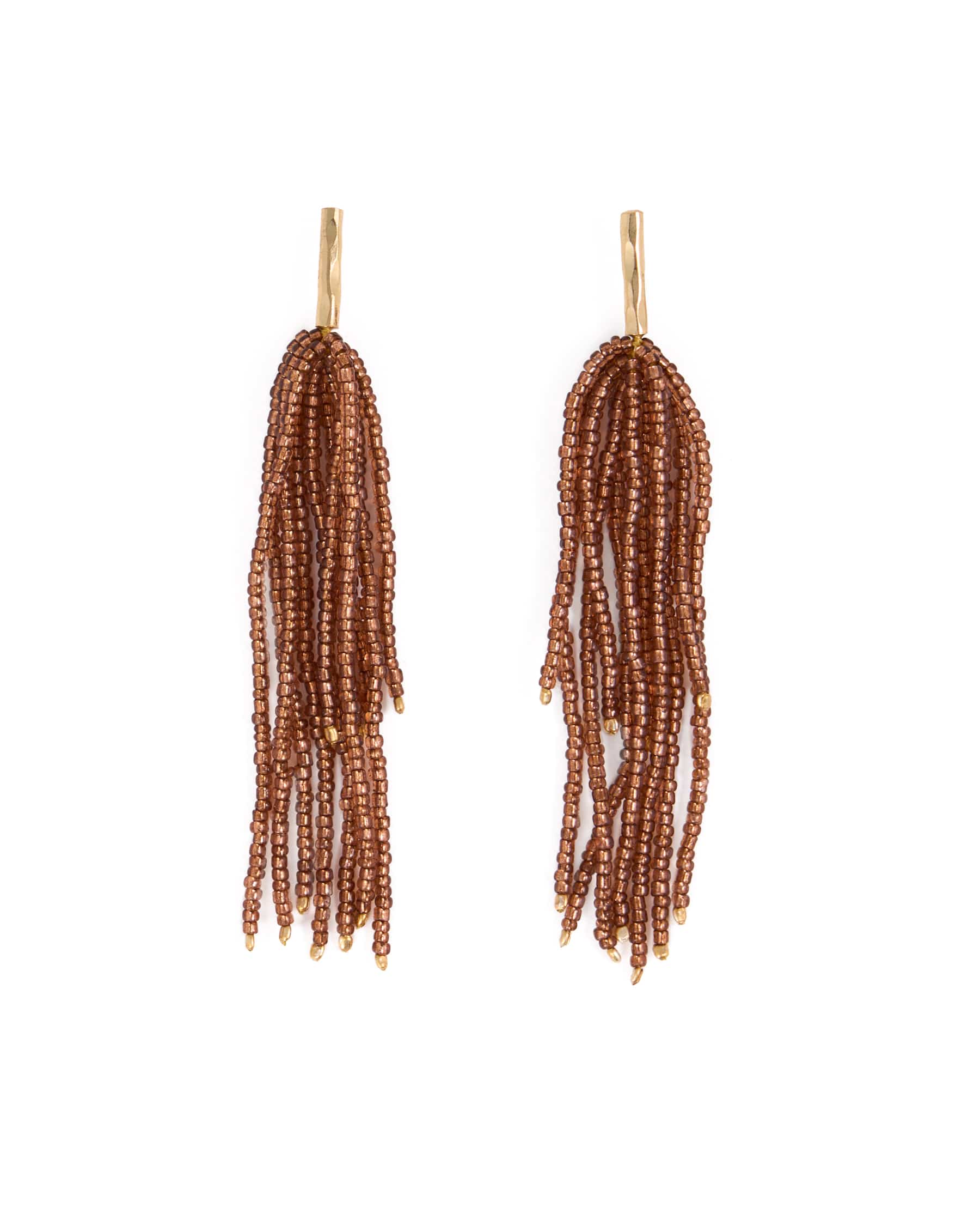 Marissa Brass + Bead Fringe Earrings Bronze Fringe