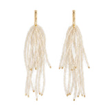 Marissa Brass + Bead Fringe Earrings Cream Fringe