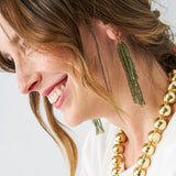 Marissa Brass + Bead Fringe Earrings Olive Fringe