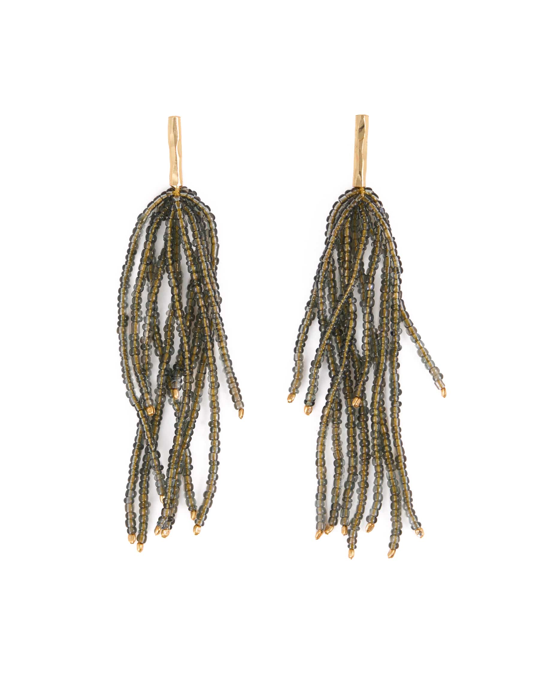 Marissa Brass + Bead Fringe Earrings Olive Fringe
