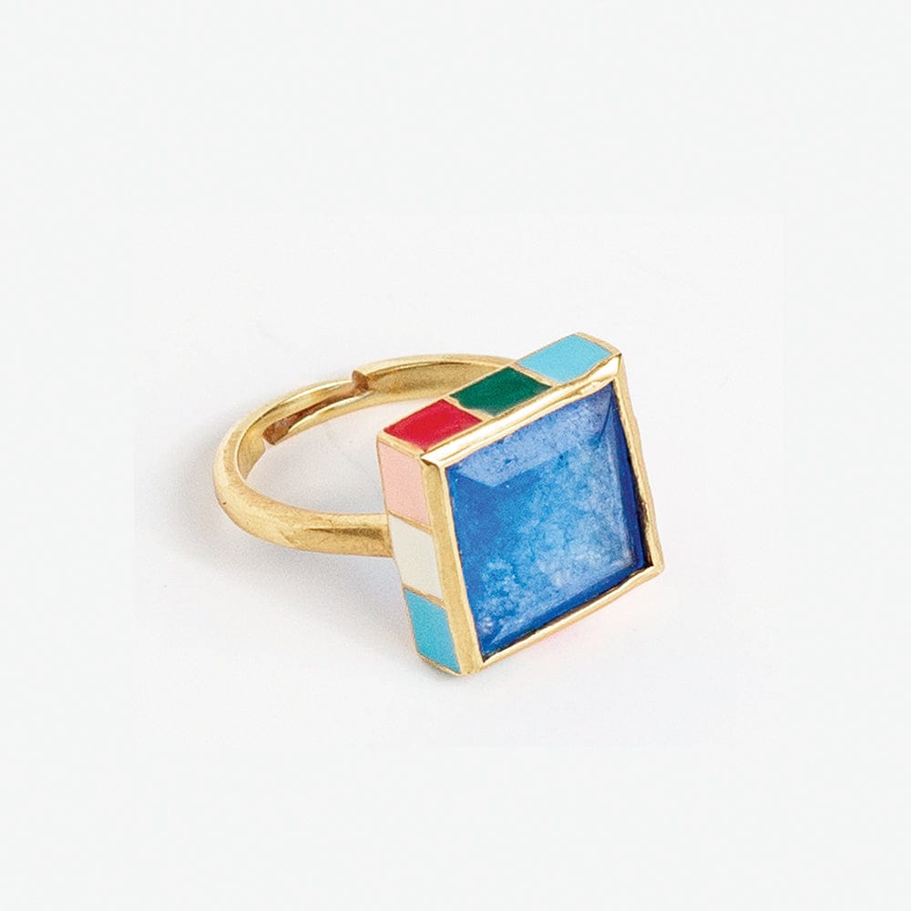 Marlowe Square Stone With Colorblock Enamel Border Ring Light Blue Light Blue RING