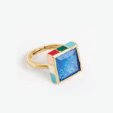 Marlowe Square Stone With Colorblock Enamel Border Ring Light Blue Light Blue RING