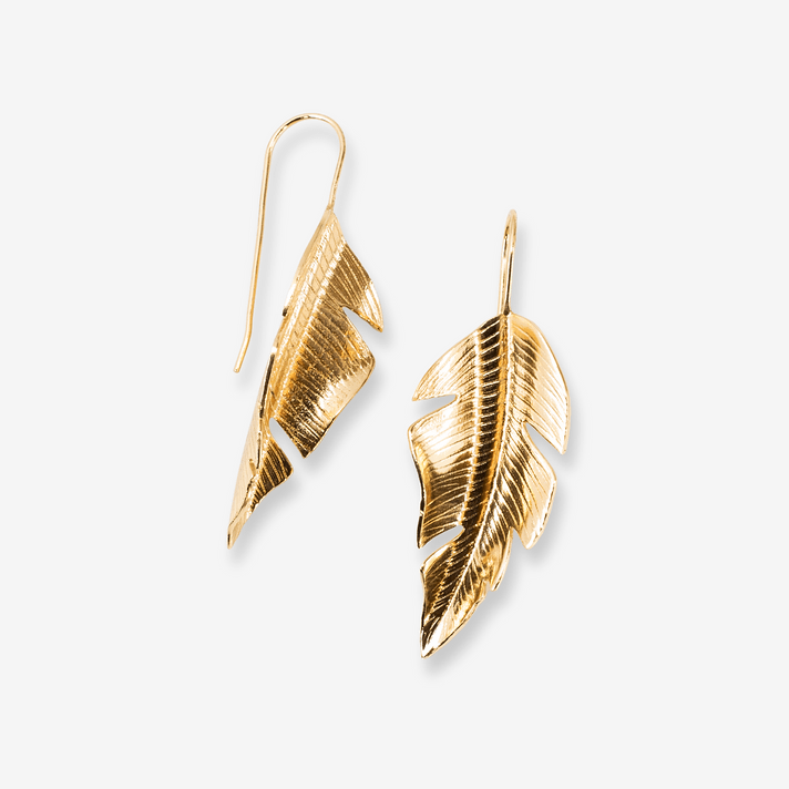 Load image into Gallery viewer, Marta Banana Leaf Threader Earrings Brass
