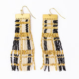 Mckenzie Brass Bar Long Fringe Earrings Black + Gold Fringe