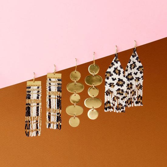 Mckenzie Brass Bar Long Fringe Earrings Black + Gold Fringe