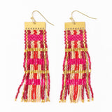 Mckenzie Brass Bar Long Fringe Earrings Hot Pink + Gold Fringe