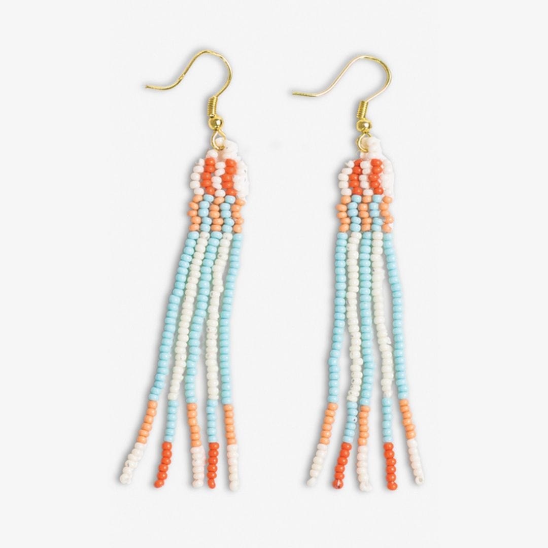 Melissa Alternating Two Color Grids Petite Beaded Fringe Earrings Amalfi Fringe Earrings