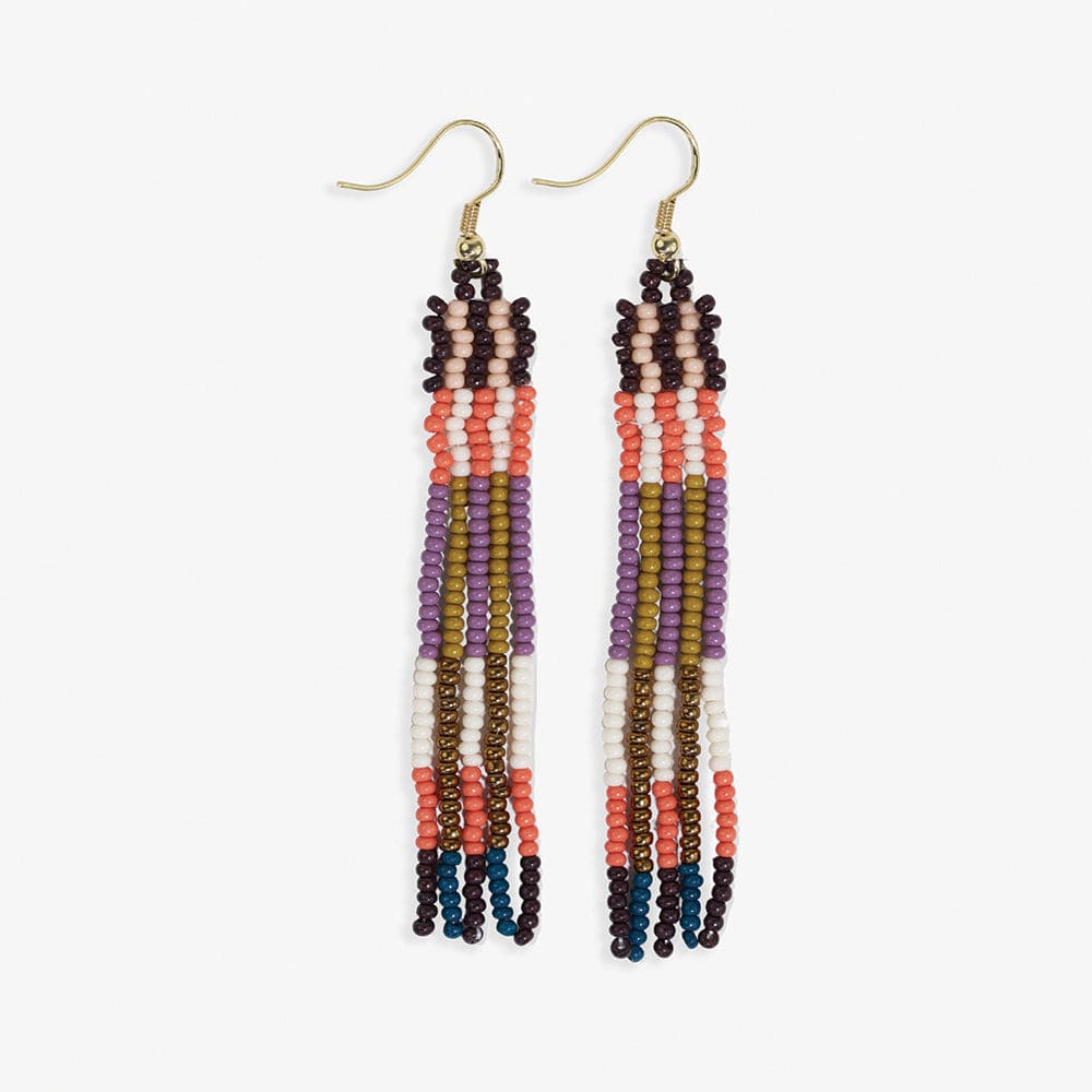 Melissa Alternating Two Color Grids Petite Beaded Fringe Earrings Citron + Coral SHORT FRINGE