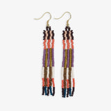 Melissa Alternating Two Color Grids Petite Beaded Fringe Earrings Citron + Coral SHORT FRINGE
