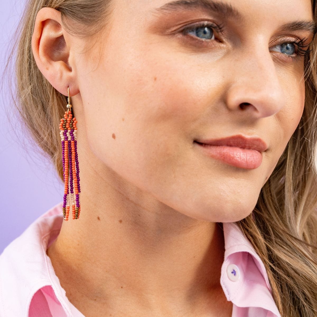 Melissa Alternating Two Color Grids Petite Beaded Fringe Earrings Jaipur