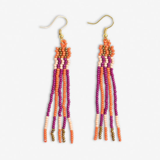 Melissa Alternating Two Color Grids Petite Beaded Fringe Earrings Jaipur Fringe Earrings