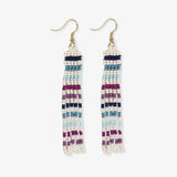 Melissa Horizontal Stripes Petite Beaded Fringe Earrings Blue + Lavender SHORT FRINGE