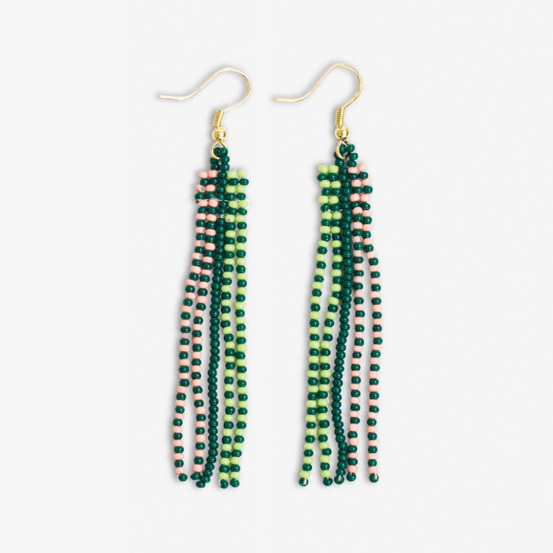 Melissa Speckled Border With Solid Middle Beaded Fringe Earrings Bright Emerald Fringe Earrings