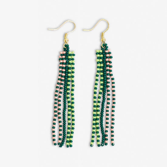 Melissa Speckled Border With Solid Middle Beaded Fringe Earrings Bright Emerald Fringe Earrings