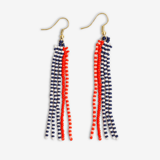 Load image into Gallery viewer, Melissa Speckled Border With Solid Middle Beaded Fringe Earrings Poppy
